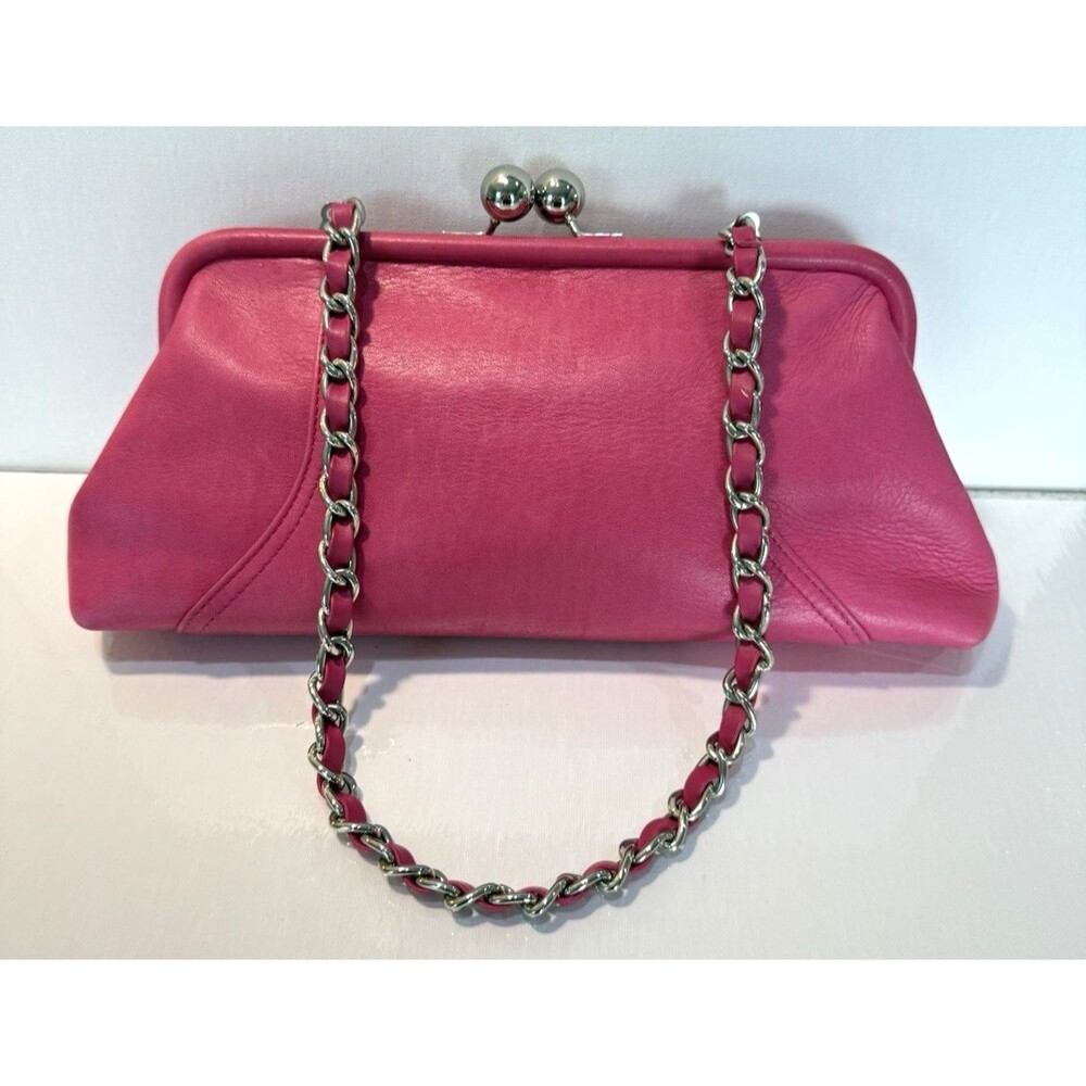 TIGNANELLO Pink Leather Kisslock Closure Handbag With Chain Leather Strap
